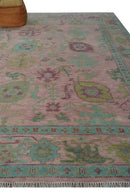9x12 Hand Knotted Pink, Aqua and Purple Vibrant colorful Oushak Wool Area Rug