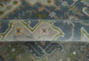 9x12 Hand Knotted Silver and Blue Traditional Heriz Serapi Antique Wool Rug, Living Room and Bedroom Rug