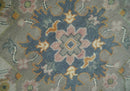 9x12 Hand Knotted Silver and Blue Traditional Heriz Serapi Antique Wool Rug, Living Room and Bedroom Rug