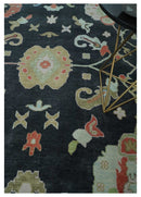 9x12 Modern Hand Knotted Black and Multicolor Traditional Oushak Wool Rug