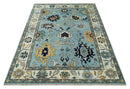 9x12 Modern Oushak Hand Knotted Persian Blue and Ivory Colorful Wool Area Rug | TRDCP852912