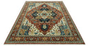 9x12 Rust and Ivory Fine Hand Knotted Traditional Heriz wool area rug