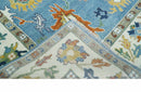 9x12 Wool Traditional Persian Ivory and Blue Vibrant Colorful Hand knotted Oushak Area Rug | TRDCP886912
