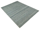 9x13 Hand Knotted Ivory and Teal Blue Modern Contemporary Southwestern Tribal Trellis Recycled Silk Area Rug