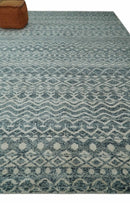 9x13 Hand Knotted Ivory and Teal Blue Modern Contemporary Southwestern Tribal Trellis Recycled Silk Area Rug