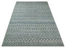 9x13 Hand Knotted Ivory and Teal Blue Modern Contemporary Southwestern Tribal Trellis Recycled Silk Area Rug