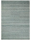 9x13 Hand Knotted Ivory and Teal Blue Modern Contemporary Southwestern Tribal Trellis Recycled Silk Area Rug