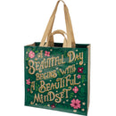 A Beautiful Day Begins With A Beautiful Mindset Floral Market Tote Bag | 15.50" x 15.25" x 6"