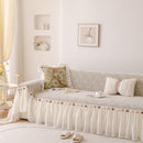 Boho Couch Cover with Knitted Stripes, Chiffon Skirt & Pom Fringe, Pet-Friendly Throw