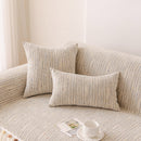 Boho Couch Cover with Knitted Stripes, Chiffon Skirt & Pom Fringe, Pet-Friendly Throw