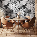 Floral Wallpaper with a Vintage Peony Motif in Black and White - A171