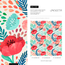 Floral Wallpaper with Poppies  in Red, Pink, and Blue - A187