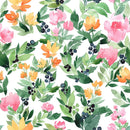 Watercolor Flowers and Berries Wallpaper