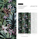 Botanical Wallpaper Featuring Jungle Flowers and Leaves in Green and Purple - A499
