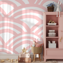 Abstract Wallpaper Featuring Bold Painted Arcs in Pink and White - A568