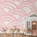 Abstract Wallpaper Featuring Bold Painted Arcs in Pink and White - A568