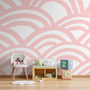 Abstract Wallpaper Featuring Bold Painted Arcs in Pink and White - A568