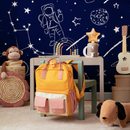 Space Wallpaper with Hand-Drawn Astronauts in Navy Blue and White - A582