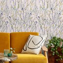 Botanical Wallpaper Featuring Dainty Wildflowers in Pink, Blue, and Yellow - A597