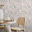 Botanical Wallpaper Featuring Dainty Wildflowers in Pink, Blue, and Yellow - A597