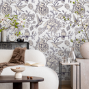 Vintage Floral Wallpaper with Hummingbirds and Peonies in Purple - A627