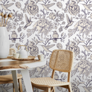 Vintage Floral Wallpaper with Hummingbirds and Peonies in Purple - A627