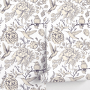Vintage Floral Wallpaper with Hummingbirds and Peonies in Purple - A627