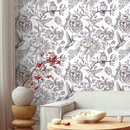Vintage Floral Wallpaper with Hummingbirds and Peonies in Purple - A627