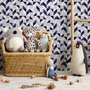 Geometric Wallpaper with Dotted Triangles in Navy Blue, Grey, and White - A638