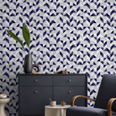 Geometric Wallpaper with Dotted Triangles in Navy Blue, Grey, and White - A638
