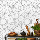 Abstract Wallpaper Featuring a Scribble Line Motif in Black and White - A642