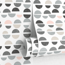 Geometric Wallpaper with Distressed Semi-Circles in Gray, Pink, and Beige - A670