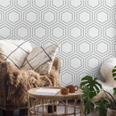 Minimalist Dotted Hexagon Geometric Wallpaper in Black - A730
