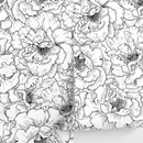 Floral Wallpaper with Hand-Drawn Peonies in Black and White - A788