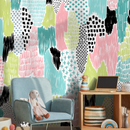 Abstract Wallpaper with Hand-Drawn Scribbles in Pink, Blue, Green, and Black - A822