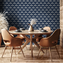 Botanical Wallpaper With a Stylized Foliage Motif in Navy Blue and Cream - A874