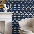 Botanical Wallpaper With a Stylized Foliage Motif in Navy Blue and Cream - A874