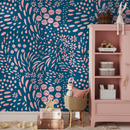 Abstract Wallpaper with Floral Shapes in Pink and Blue - A887