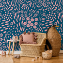 Abstract Wallpaper with Floral Shapes in Pink and Blue - A887