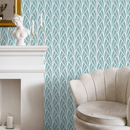 Art Deco Wallpaper with a Fanning Fronds Motif in Soft Teal and White - A928
