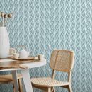 Art Deco Wallpaper with a Fanning Fronds Motif in Soft Teal and White - A928
