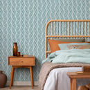 Art Deco Wallpaper with a Fanning Fronds Motif in Soft Teal and White - A928