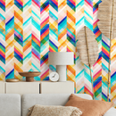 Vibrant Chevron Wallpaper in Blue, Yellow, and Pink - A954