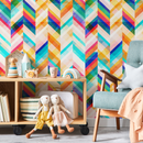 Vibrant Chevron Wallpaper in Blue, Yellow, and Pink - A954