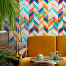 Vibrant Chevron Wallpaper in Blue, Yellow, and Pink - A954