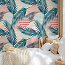 Tropical Wallpaper with Abstract Palm Leaves in Teal, Coral, and Blue - A960