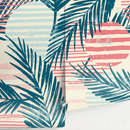 Tropical Wallpaper with Abstract Palm Leaves in Teal, Coral, and Blue - A960
