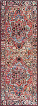 Manche Traditional Bright Red/Navy/Wheat/Ice Blue/Grass Green/Ivory Area Rug