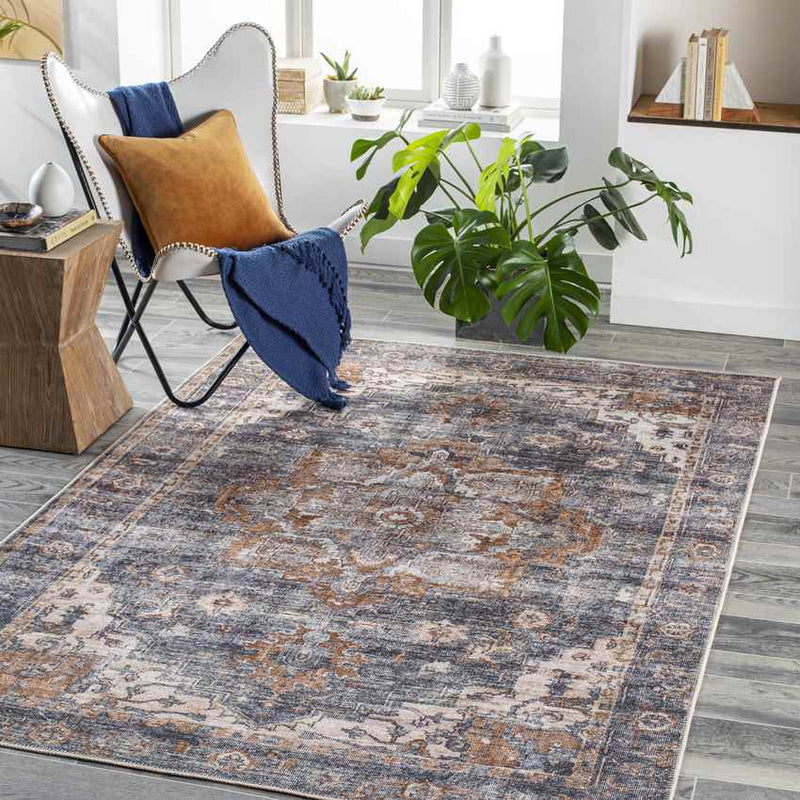 West Liberty Traditional Charcoal Washable Area Rug