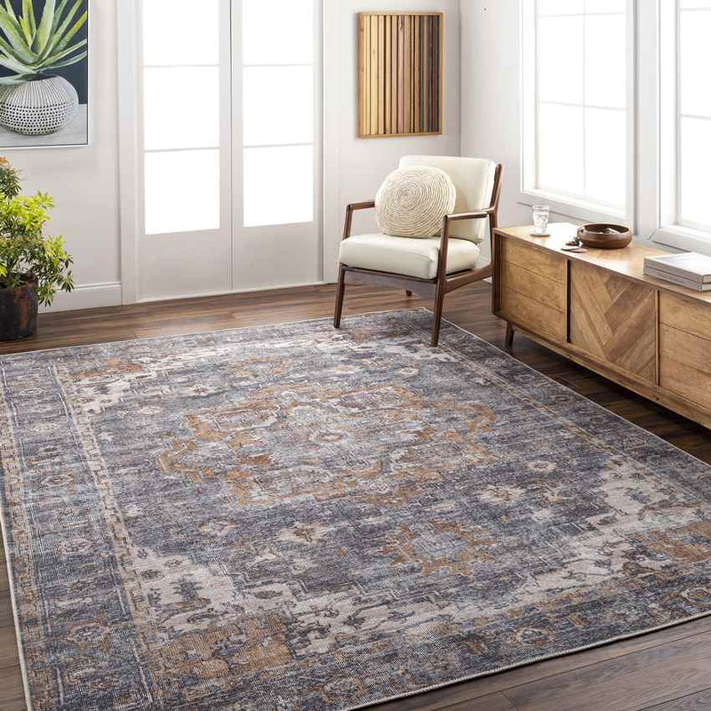 West Liberty Traditional Charcoal Washable Area Rug